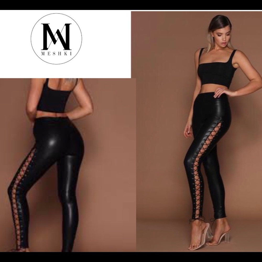 MESHKI NWT black lace up Kaia legging pants Sz XS